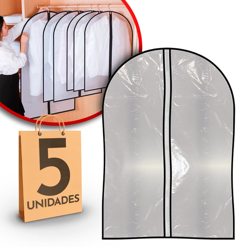 Kit 5/10 Capas Para Roupa Protetora De Plástico Roupa Terno Casaco Lavanderia Impermeável Com Zíper Unidades