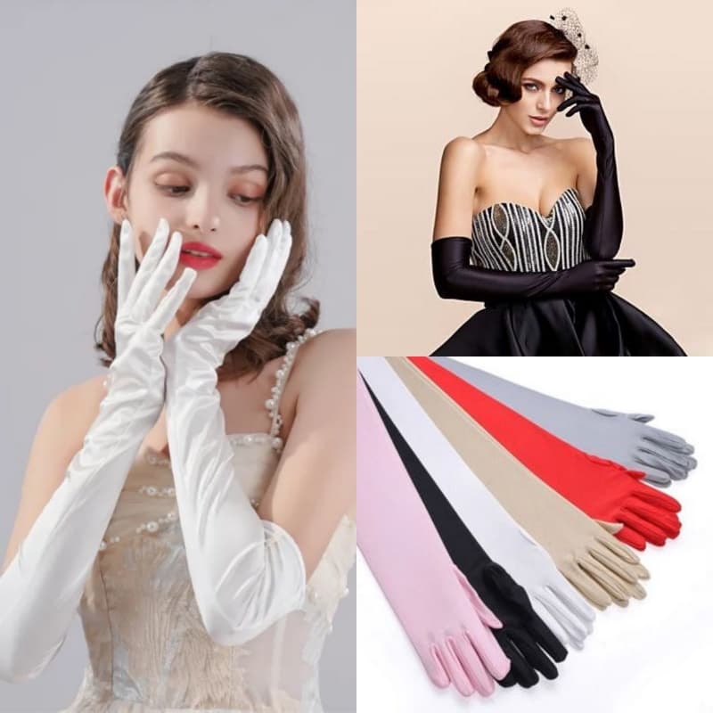 1 Par Clássico Vintage Longo Cetim Luvas De Noiva Simples Elegante Vestido Festa De Casamento Fotografia Branco Protetor
