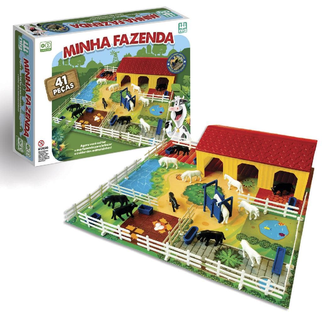 Brinquedo Fazendinha Para Montar Com Animais E Tabuleiro 41 Peças - Nig