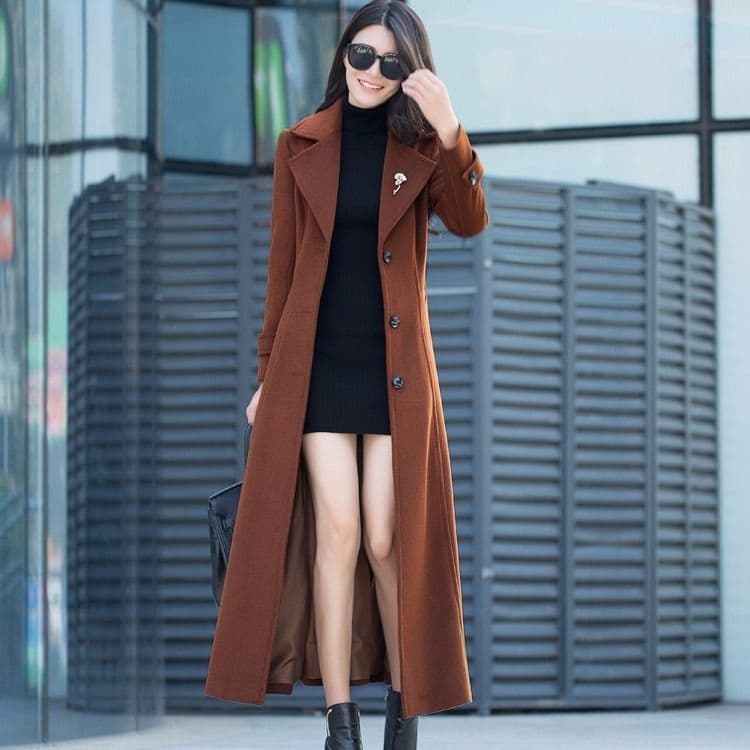 Com Forro Cinto Casaco De Lã Feminino Casual Elegante Para Frio Lapela Longo Plus size De Cor Lisa Para Inverno Moda Slim Sobretudo Social