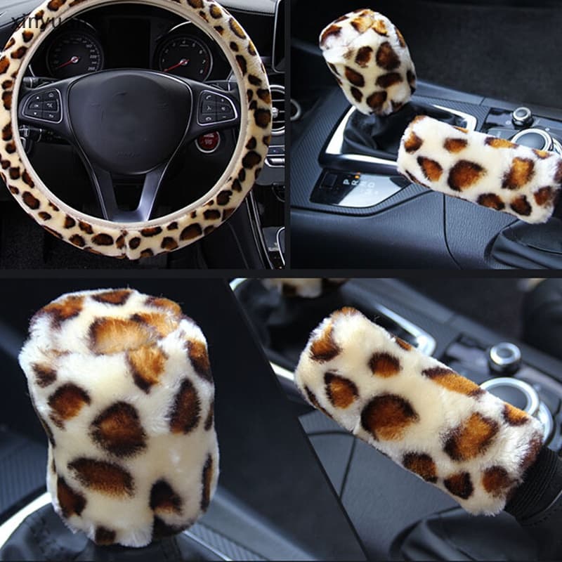 xiny 3Pcs/Set Leopard Fluff Plush Volante De Pelúcia Leopardo Capa Do Inverno Acessórios Para Carros n