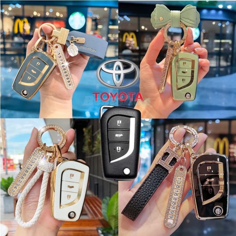 Capa Para Chave Remota De Carro Chaveiro Fob Toyota Fortuner 2017 G Variante Innova Hilux Corolla GL-I RAV4 Avensis Verso Yaris Aygo Camry Revo Altis Acessórios Chaves Dobráveis