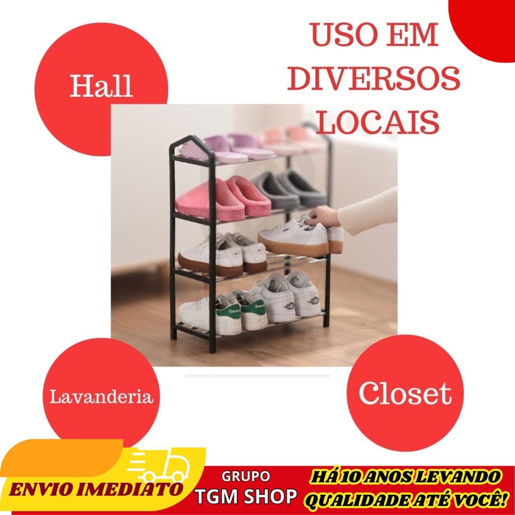 Sapateira Multiuso Com 4 Andares Desmontável Organizador De Tênis Cabe De 8 - 12 Pares De Calçados