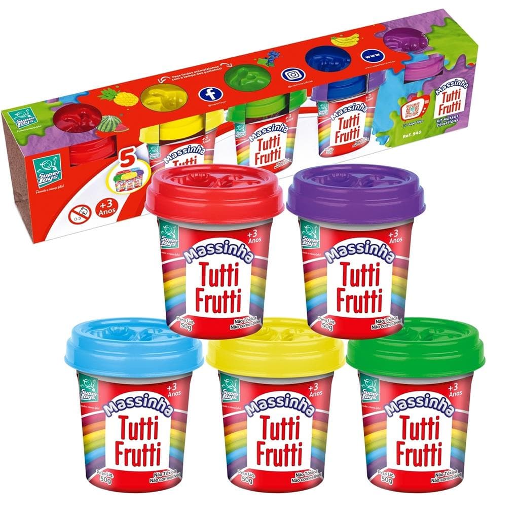Massinhas Tutti Frutti Kit Massas Divertidas 5 Cores 50g Para Modelar - Super Toys
