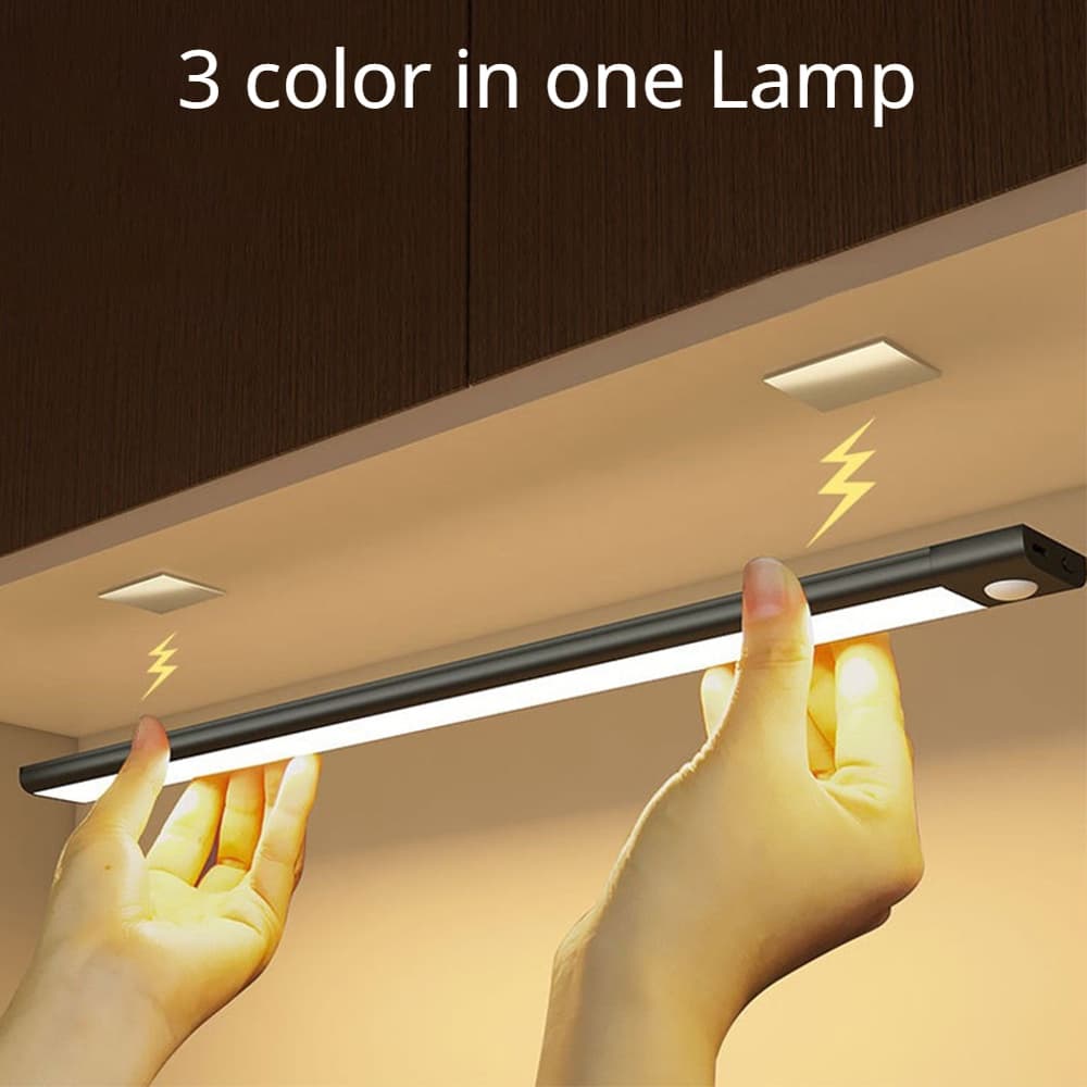 Sensor de movimento de 3 cores LED TYPE-C recarregável magnético fino inteligente sem fio luz de guarda-roupa