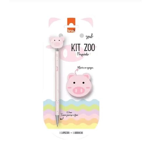 Kit Escolar Zoo Porquinho - Lapiseira + Borracha - BRW