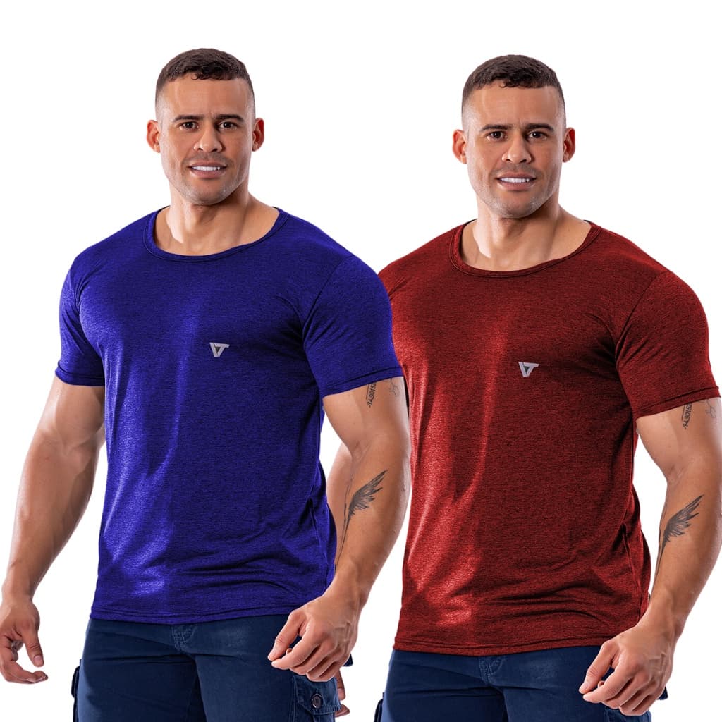 KIT 2 Camiseta Masculina Malha Rajada, leve e confortável, Academia detalhe refletivo.