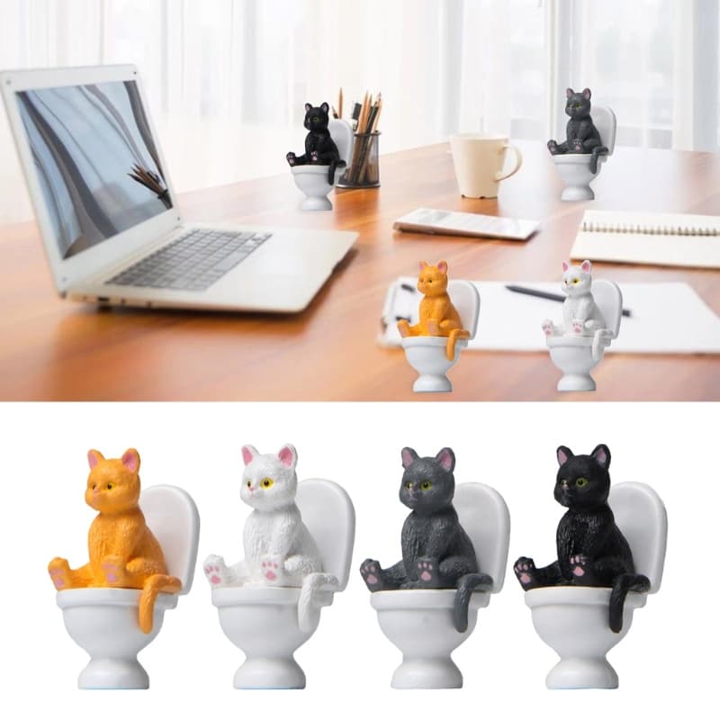 Estone Gato Vaso Sanitário Ornamento Decorações Para Casa Resina Dos Desenhos Animados Estatuetas Estatueta