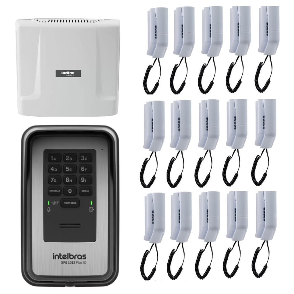Kit Central de Interfone Condomínio 16 Ramais Comunic 16 + 15 Terminais + Porteiro XPE 1013 Plus ID