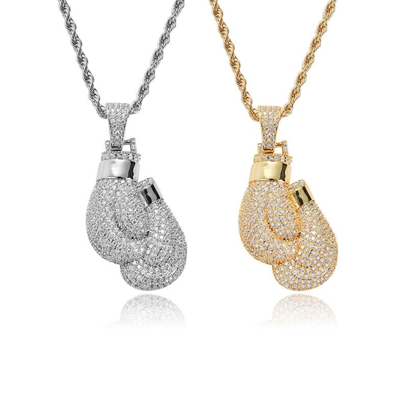 Luvas De Boxe Colar Pingente E De Ouro rhinestones Hip Hop Masculino Jóias