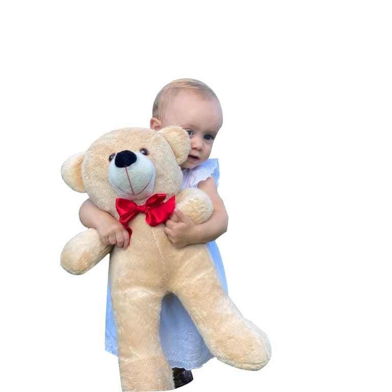 Urso De Pelúcia Grande Com Laço Vermelho 50cm Cor Doce De Leite e Outros Modelos