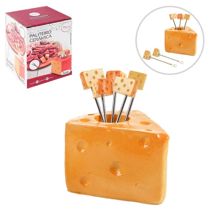 Palito Para Petisco Paliteiro Garfinho Espeto Lanche formato de Queijo