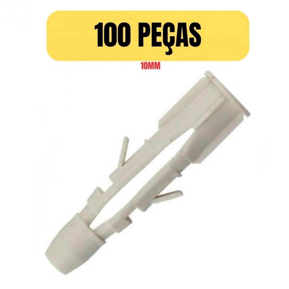 Kit 100 Buchas Plásticas S10 10mm com Anel para Tijolo e Bloco Oco Fixação