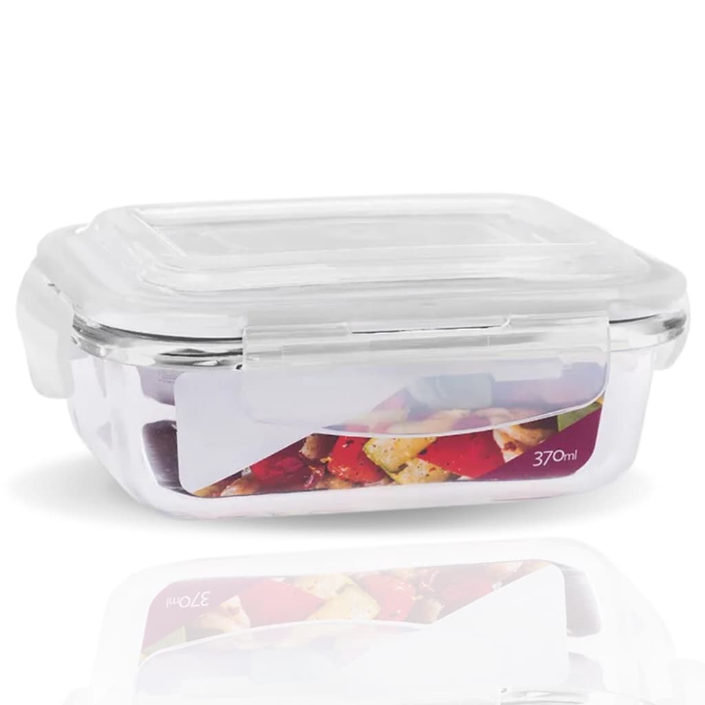 Kit 2 Potes Hermético Marmita 4 Travas Vidro Quadrado 370ml