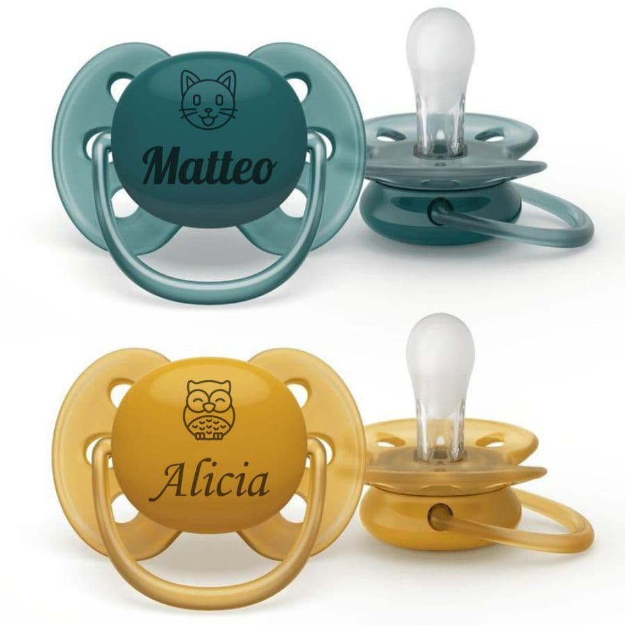 Chupeta Philips Avent Personalizada Com Nome a Laser Ultra Soft 6-18m Verde e Amarela