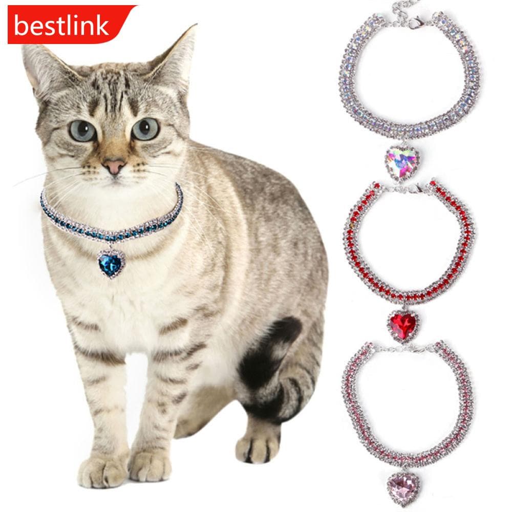 Coleira De Diamante Em Forma De Coração Para Gatos De Estimação Cristal Brilhante Pegadas Acessórios Gatinho G9N6