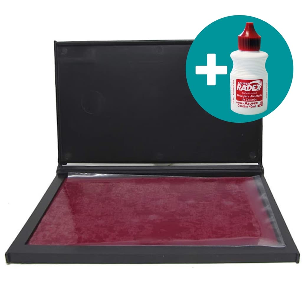 Almofada para Carimbo N.4 Grande + 1 Tinta Vermelha para Refil