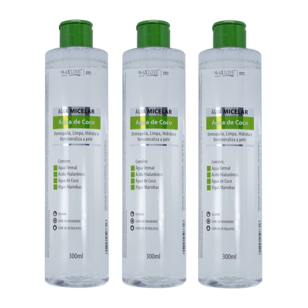 Kit c/3 Un - Água Micelar Água de Coco 300ml - Max Love