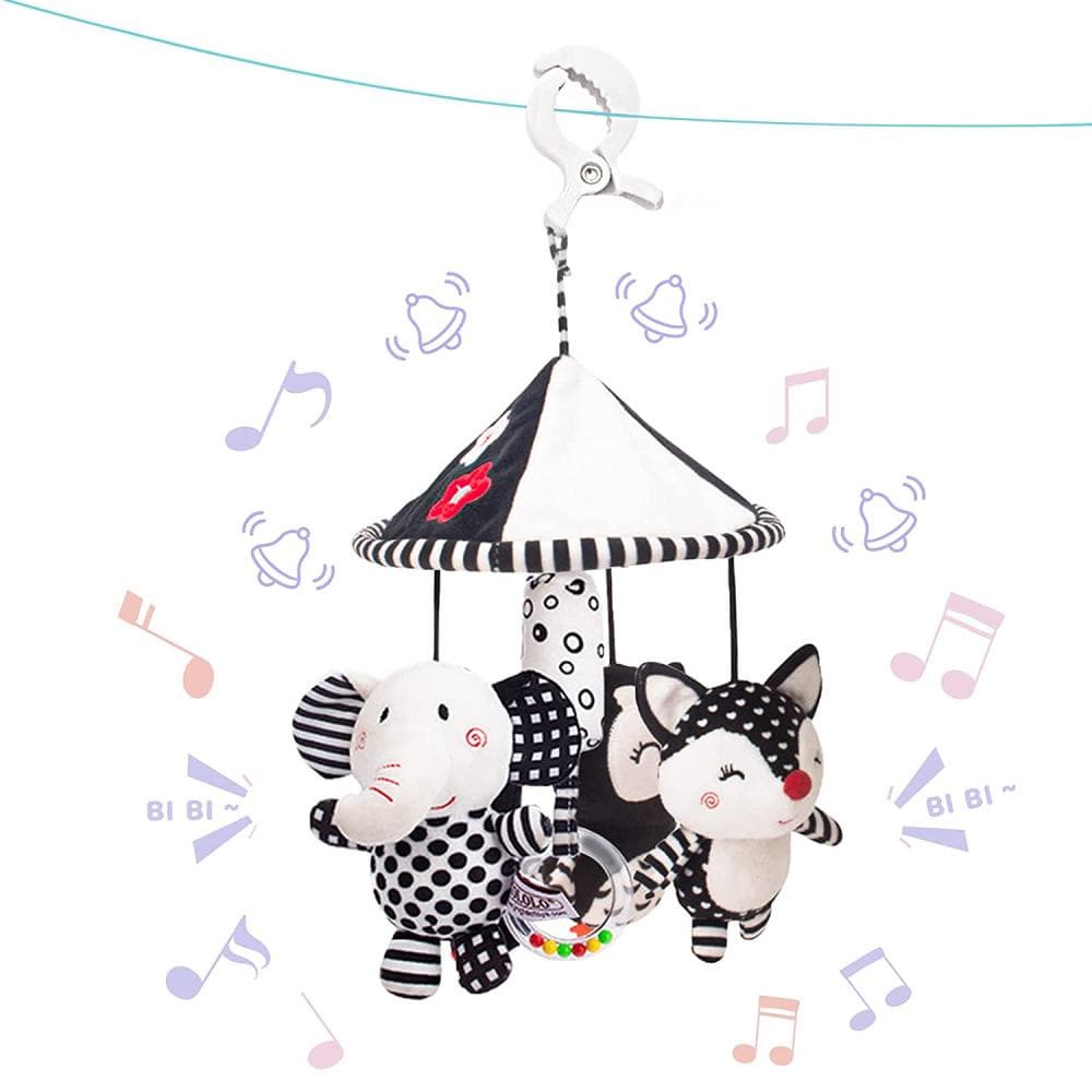 Brinquedos Para Bebês Recém-Nascidos Em Preto E Branco De Alto Contraste Carrinho De Bebê Berço Com Papel Sonoro BB Squeaker Infant Rattle Toys