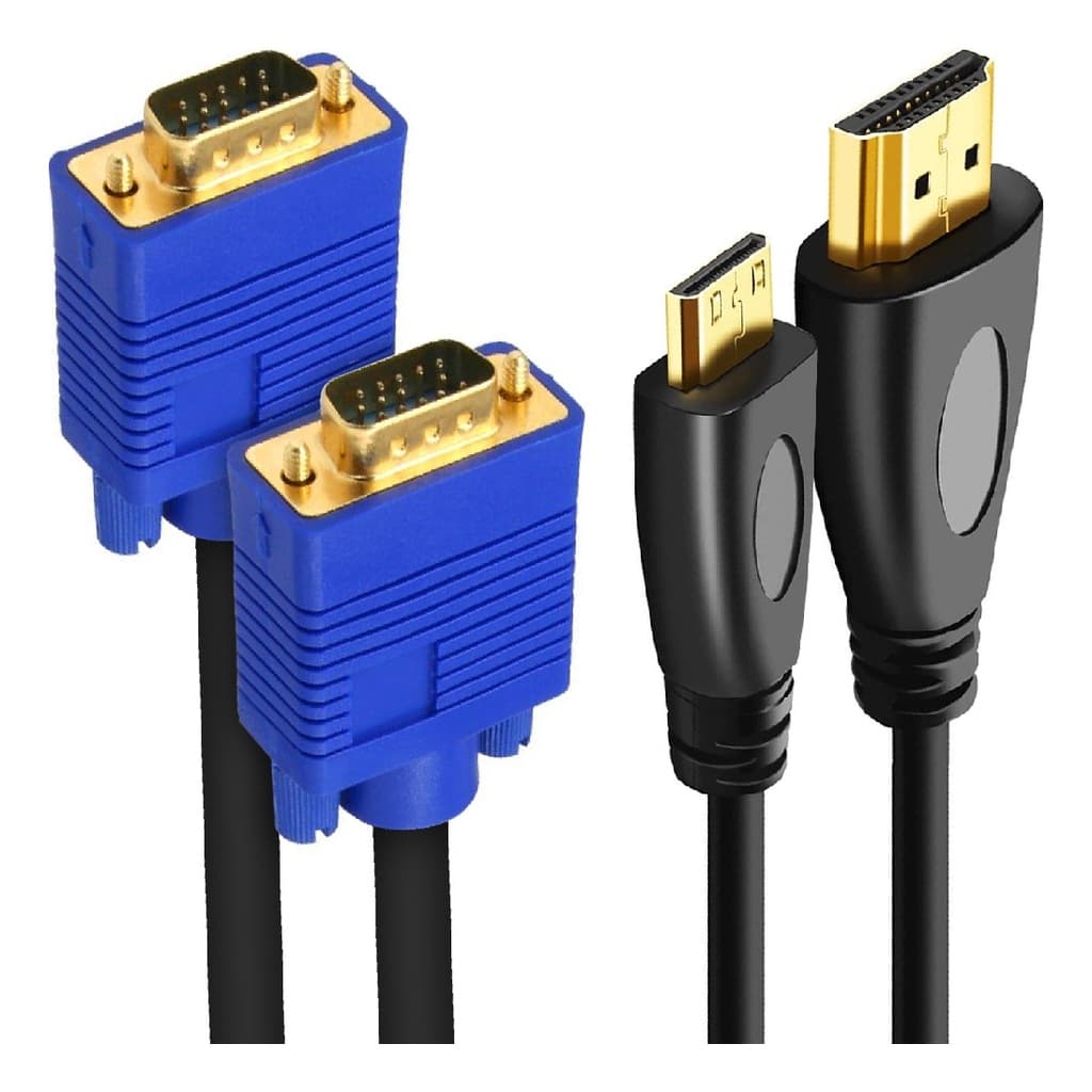 Cabo Mini Hdmi X Hdmi 2.0 + Cabo Vga X Vga Para Monitor 2 Mt