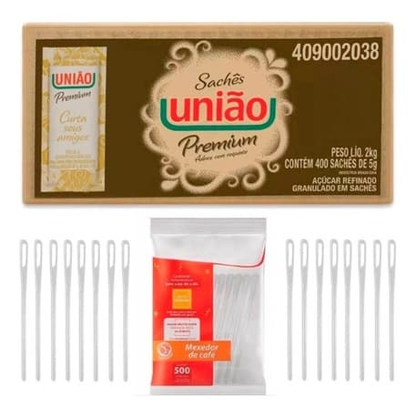 Açucar Uniao Sache 400x5g + Mexedor De Cafe 500un
