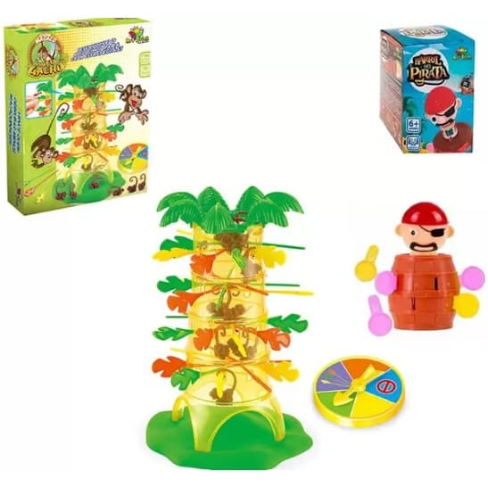 2 Jogos Barril Mini  Pirata + Macaquinho galho Infantil para toda família pais e filhos