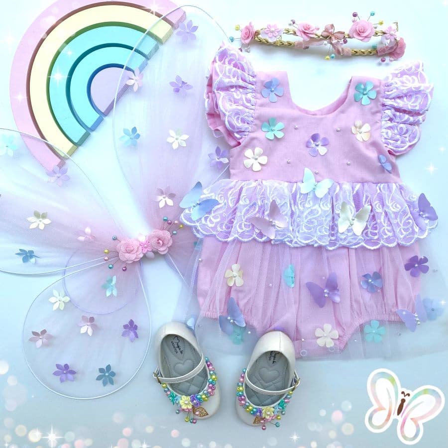 PIMPÃO JARDIM DAS BORBOLETAS ROSA  ROUPA PERSONALIZADA FLORES ANIVERSÁRIO TEMÁTICO