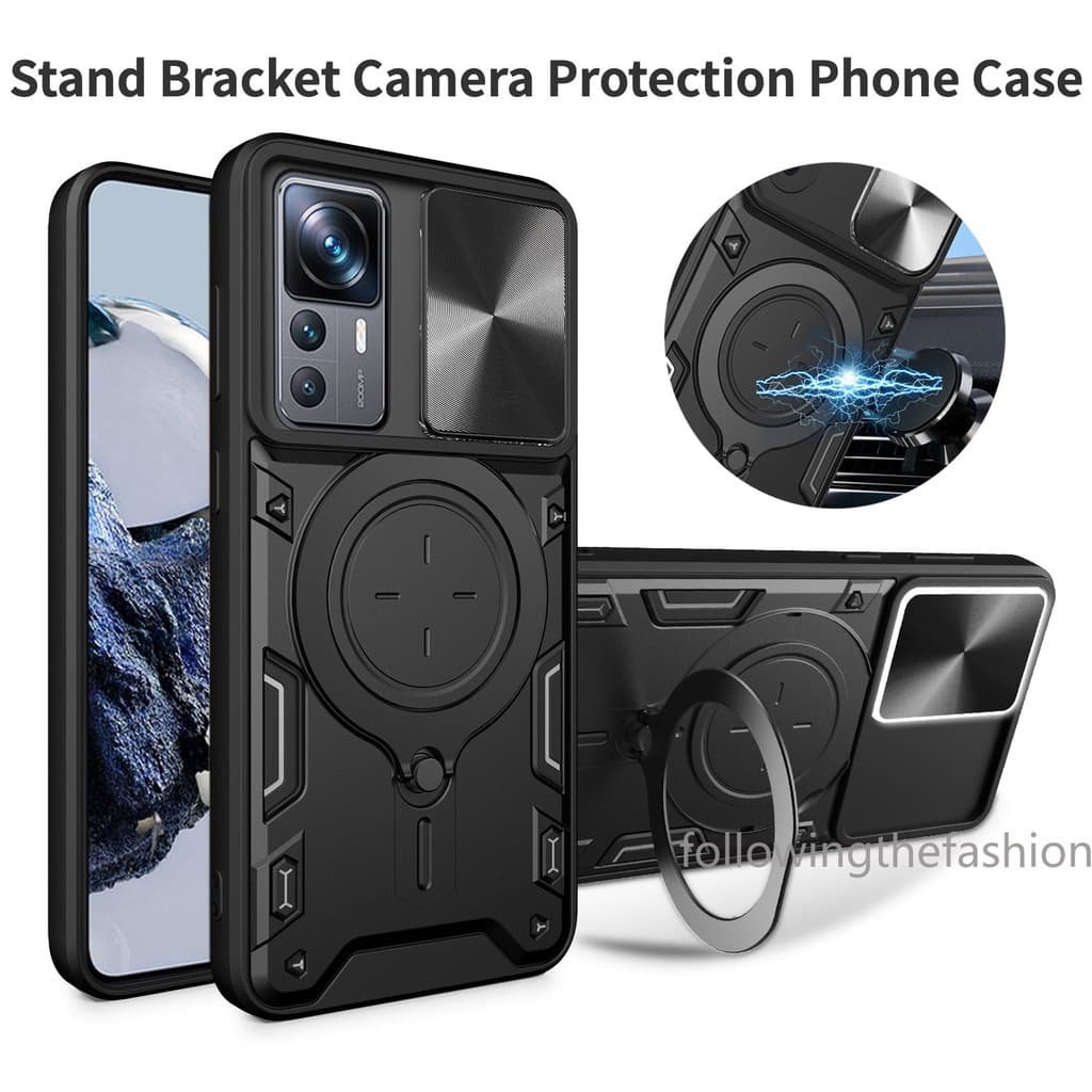 Capa Para Xiaomi 12T Pro 5G 12 T Armadura Carro Magnético Com Suporte De Anel Proteção Da Lente Câmera Capa Traseira À Prova De Choque Anti Impacto Capinha Phone Case