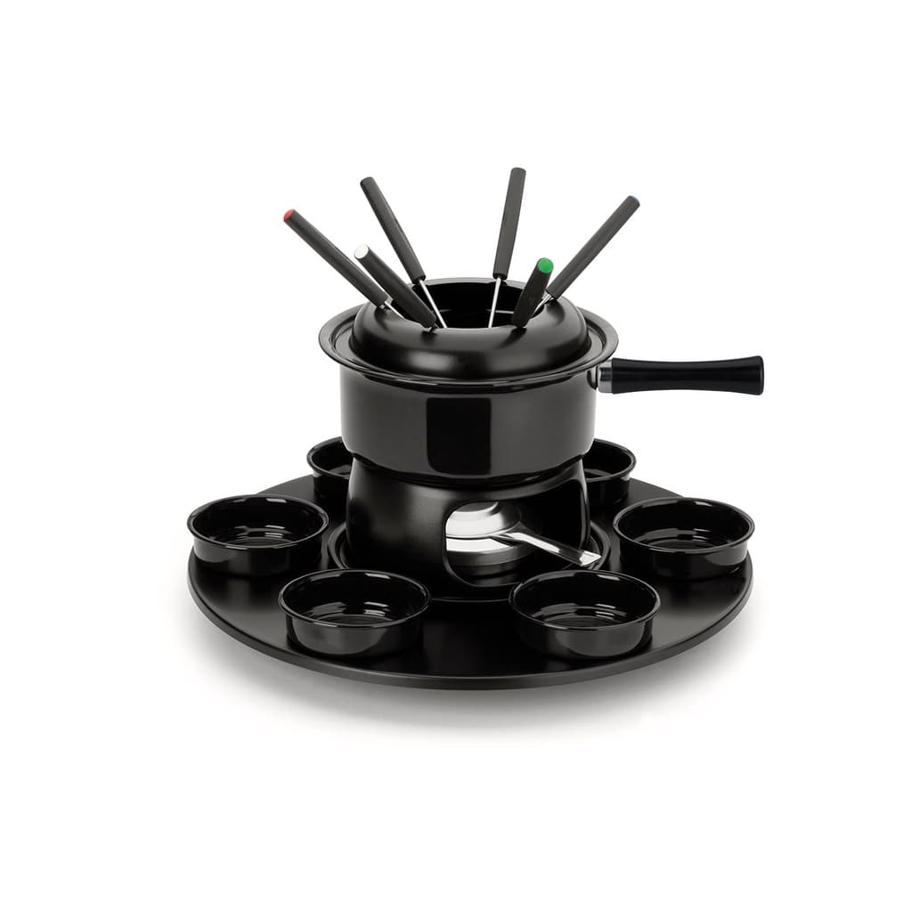 Conjunto Panela Fondue Aparelho Giratório 17 pc Lugano Completo Kit Fundi Carrossel c/ Rechaud Receitas Doce e Salgado