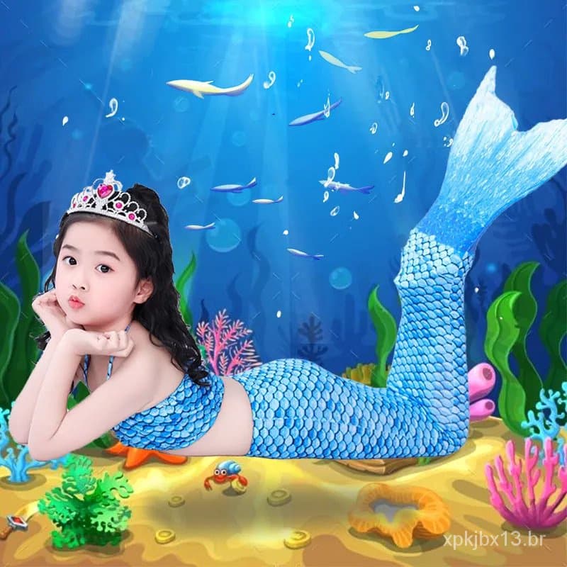 Cauda de sereia infantil maiô de verão para meninas