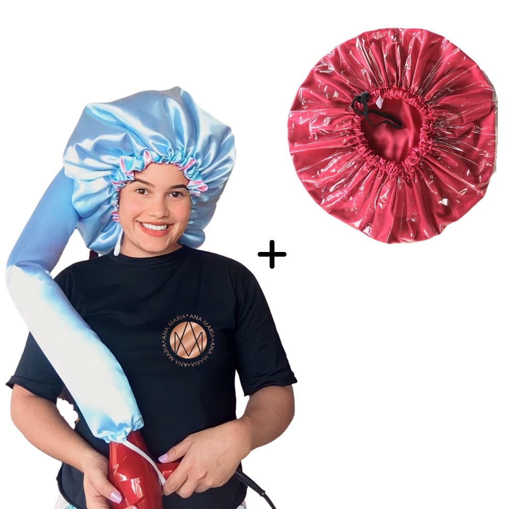 Kit 1 Touca Difusora Secadora + 1 Touca De Banho De Cetim Touca Hidratação Touca Para Banho