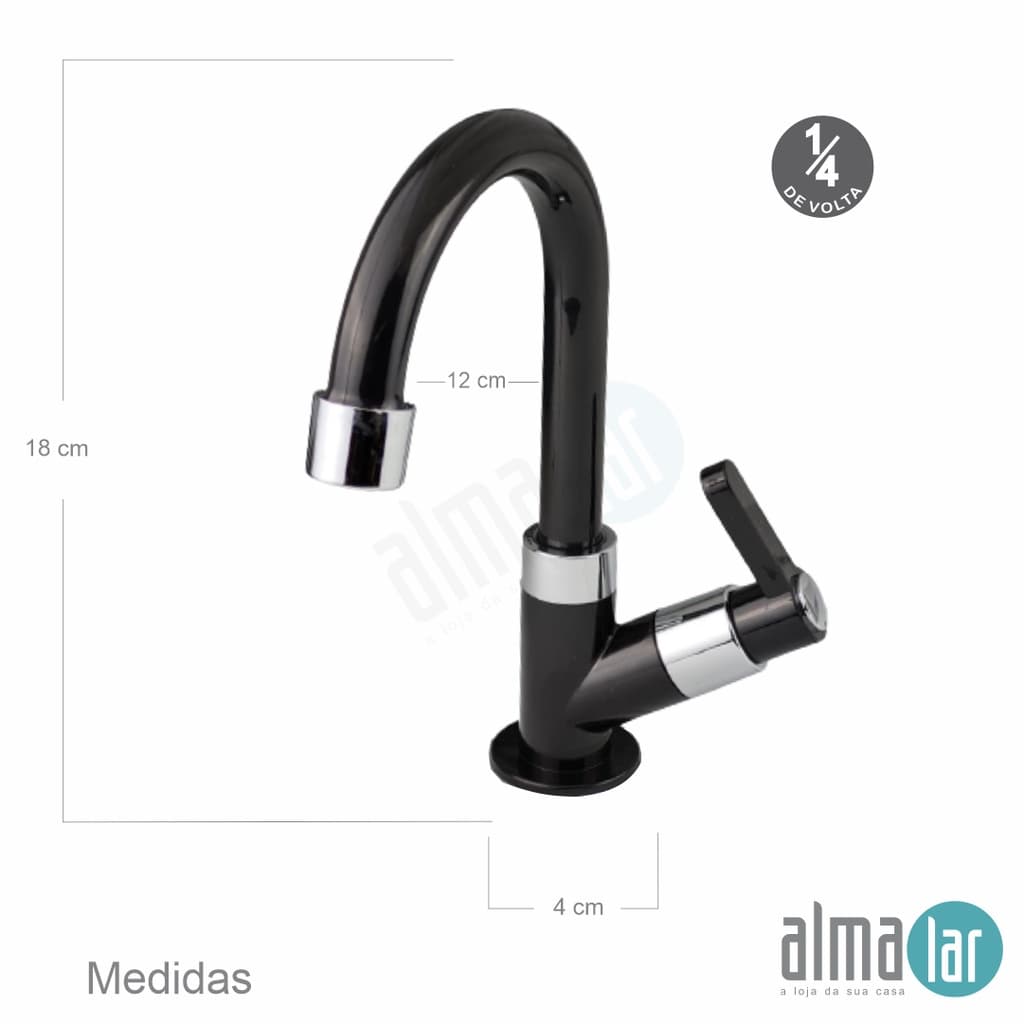 1 Torneira para pia cuba em ABS  Preta + 1 Veda Rosca