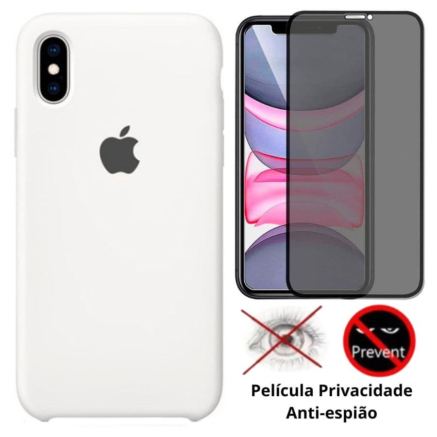 XS Max Case Silicone Aveludada + Película Privacidade 3D 5D Kit 2em1