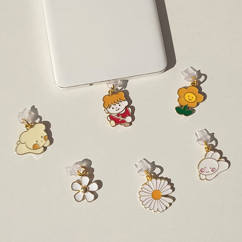 Telefone Celular Anti-Pó Plug diy Cute Cartoon Girl Pequena Flor Daisy Charme Universal Fone De Ouvido Móvel De Dados