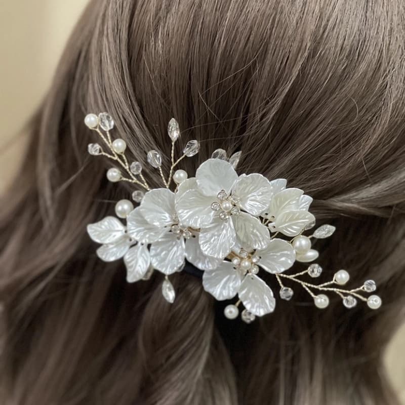 Meninas Cristal Imitação De Pérola Floral Hairpins Noiva Casamento Peças De Cabeça Românticas White Shell Flower Hair Clips Acessórios De Cabelo
