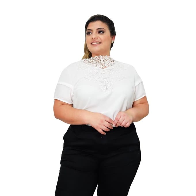 Blusa Manga Curta Moda Evangelica Em Crepe G1 G2 G3 Sku:bp14