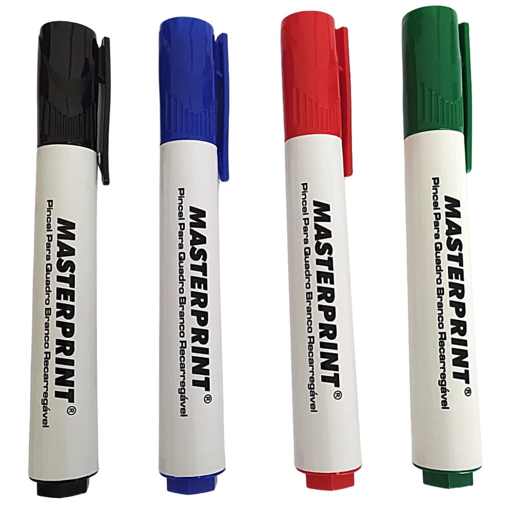 Caneta Pincel Quadro Branco Recarregável Cores Azul Preto Vermelho Verde Masteprint