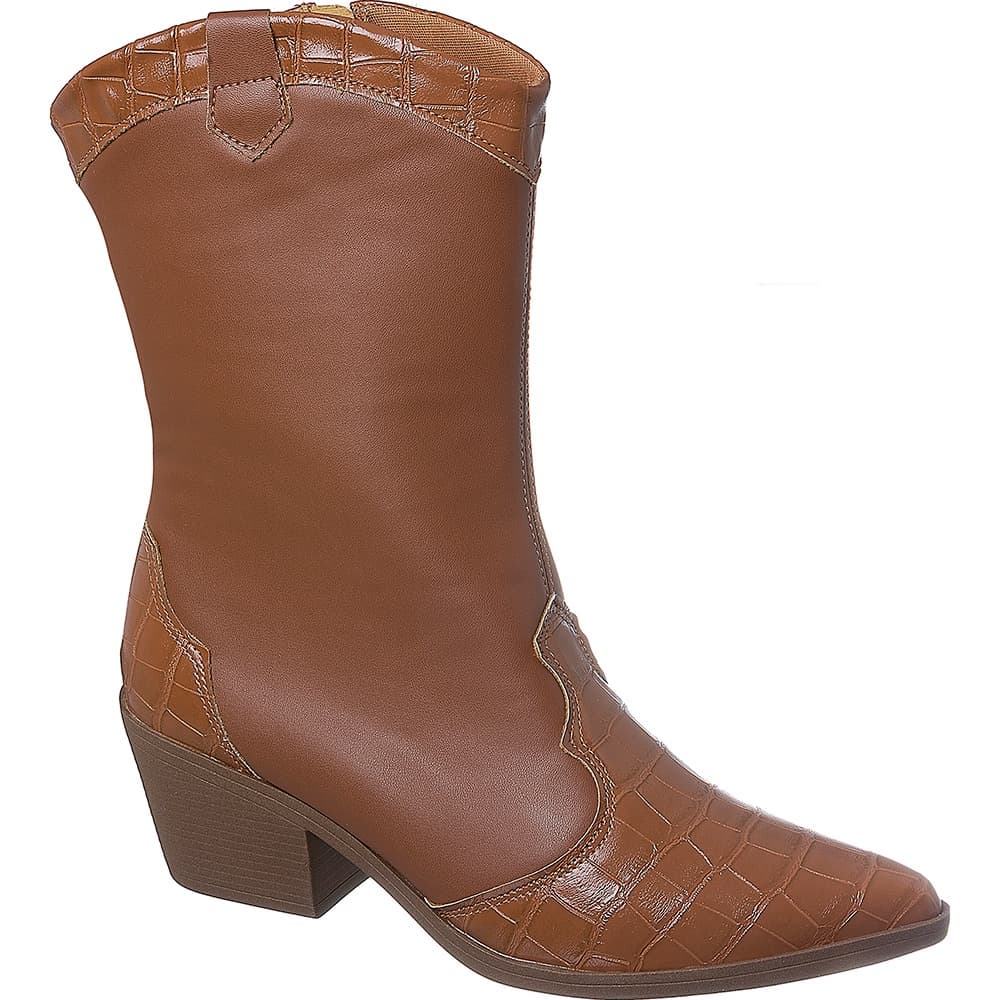 Bota Feminina Texana Metalizada Bico Fino Croco Ref 70001