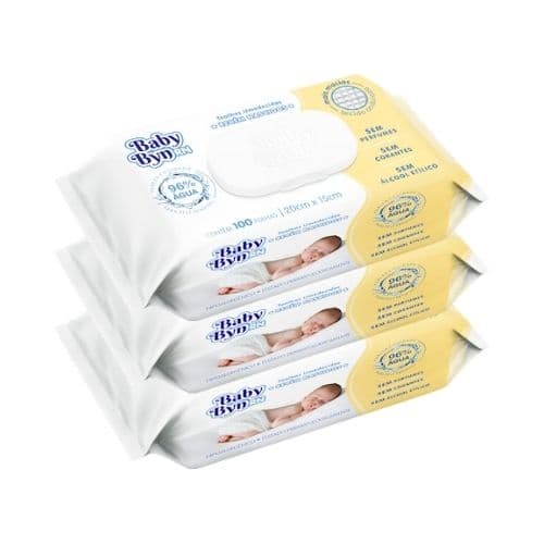 Kit 3 Pacotes Lenço Umedecido Baby Byn RN - 300 Unid - Sem Perfume