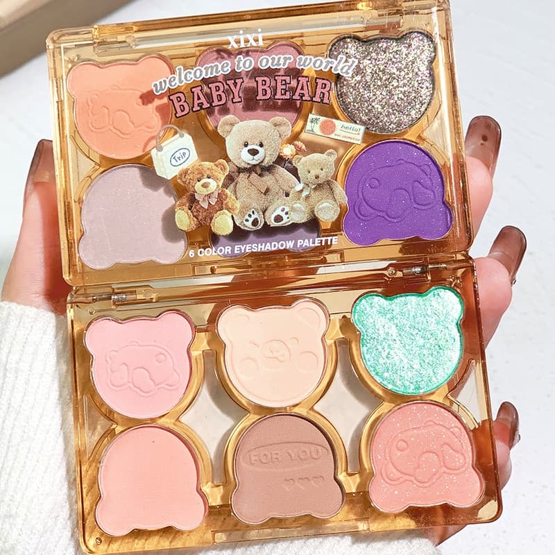 Maquiagem xixi urso de trabalho seis cores sombra legal diamante rosa roxo azul contraste cor y2k imitação maquiagem esf