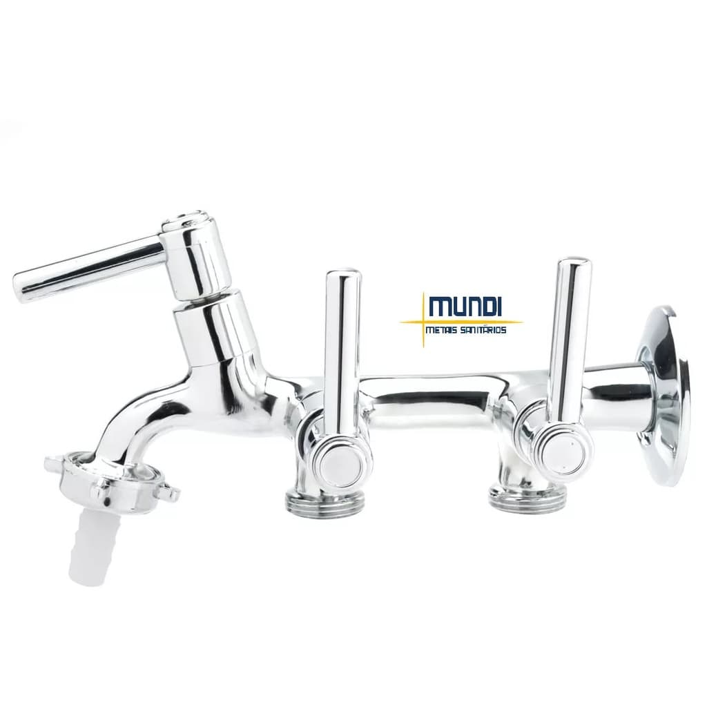 Torneira Tripla Máquina de Lavar e Tanque e Tanquinho Com 3 Três Saídas em METAL  3154 C80 1/4 volta