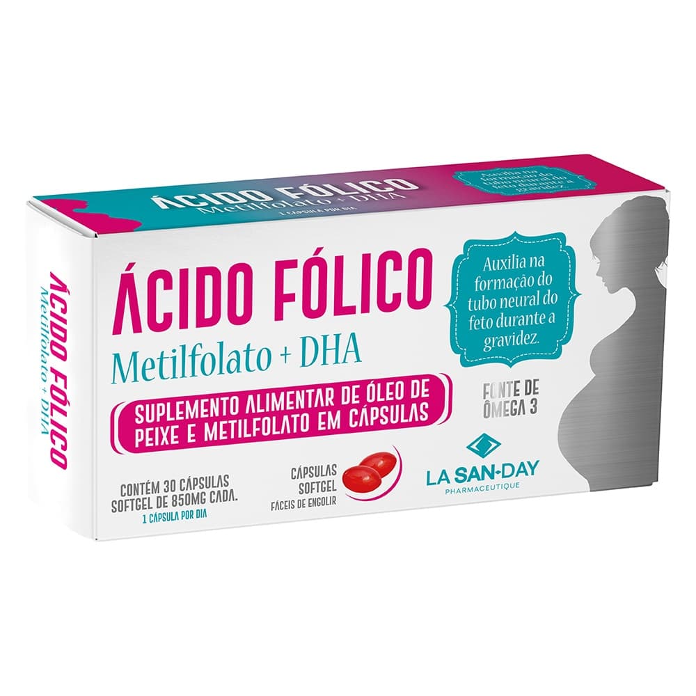 Ácido Fólico Metilfolato + DHA - 30 Cápsulas - La San Day