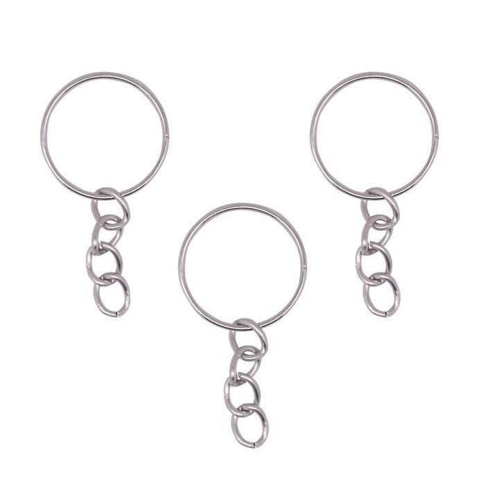 Argola para Chaveiro com Corrente Prata Niquel 25mm - 10 unidades