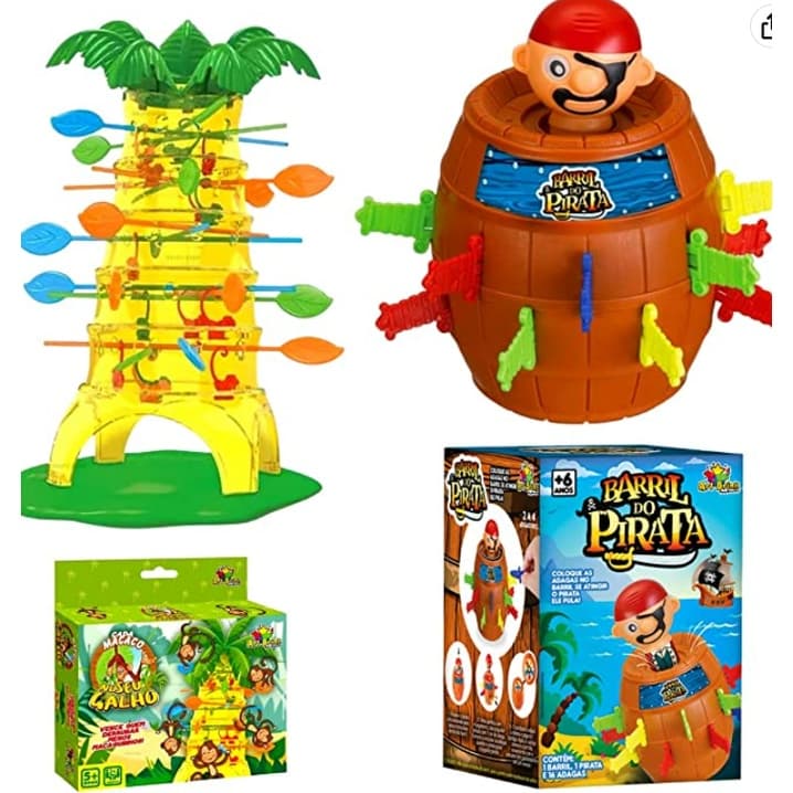 Kit 2 Jogos Barril do Pirata + Macaquinho no Galho Infantil brincadeira Genial