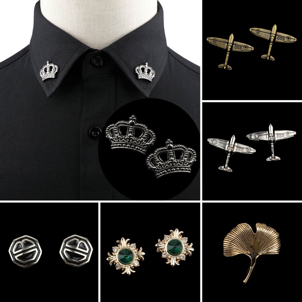 ZONFAZ Vintage Suit Shirt Broches Para Camisa Moda Masculina Retro Festa De Casamento Alfinetes Coleira Acessório Diário