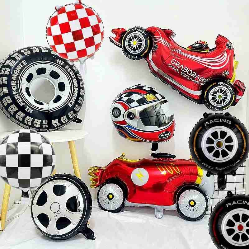 Carro clássico filme de alumínio balão de corrida capacete xadrez brinquedo infantil decoração de aniversário balão