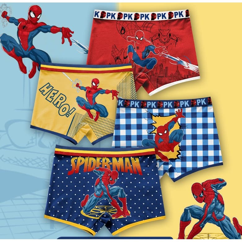 4 Peças Cuecas de Algodão Puro Meninos Boxer para Crianças Calções Bebê Homem-Aranha Junior High School