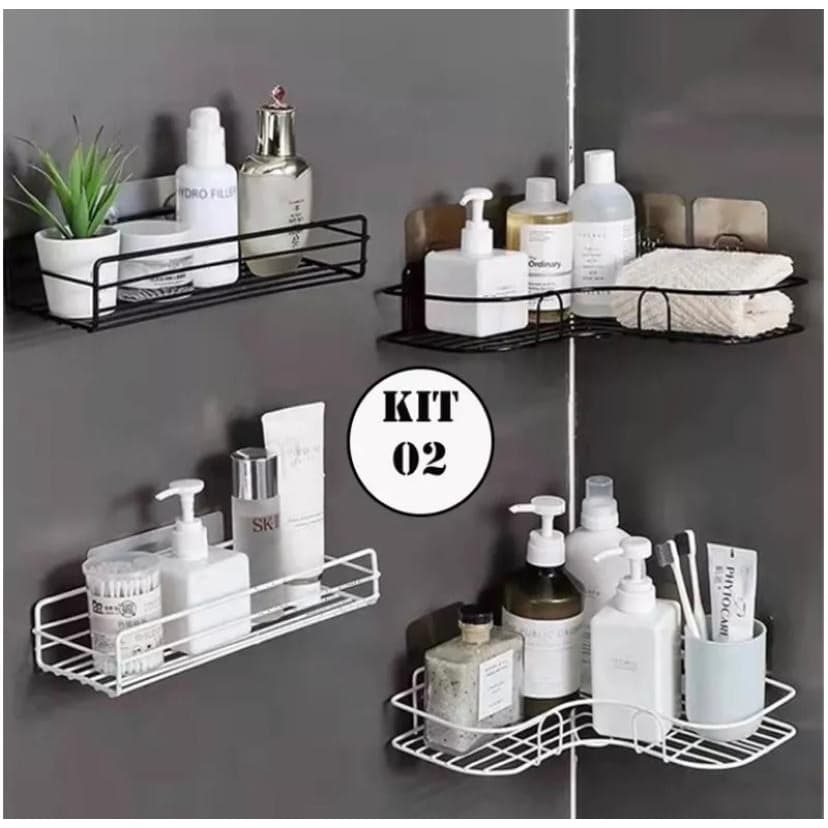 KIT 2 Suportes organizadores para banheiro porta shampoo Prateleira de Cozinha e Temperos