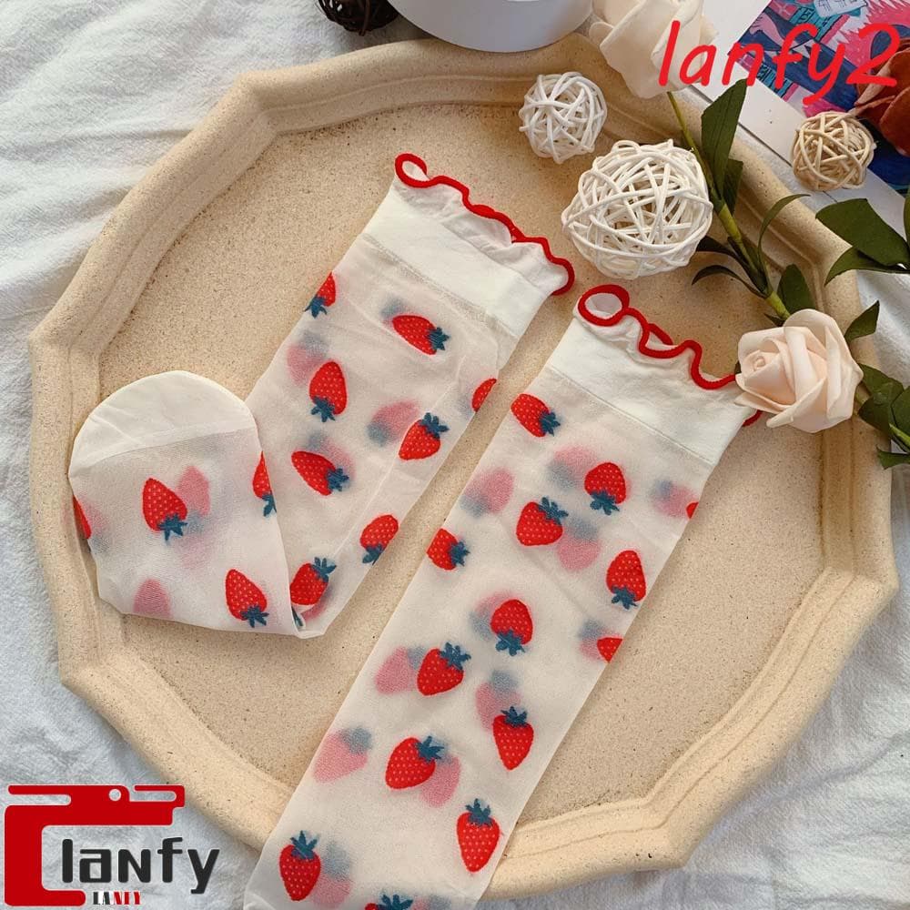Lanfy Meia Feminina De Renda Com Babados De Morango Japonesa Para Mulheres