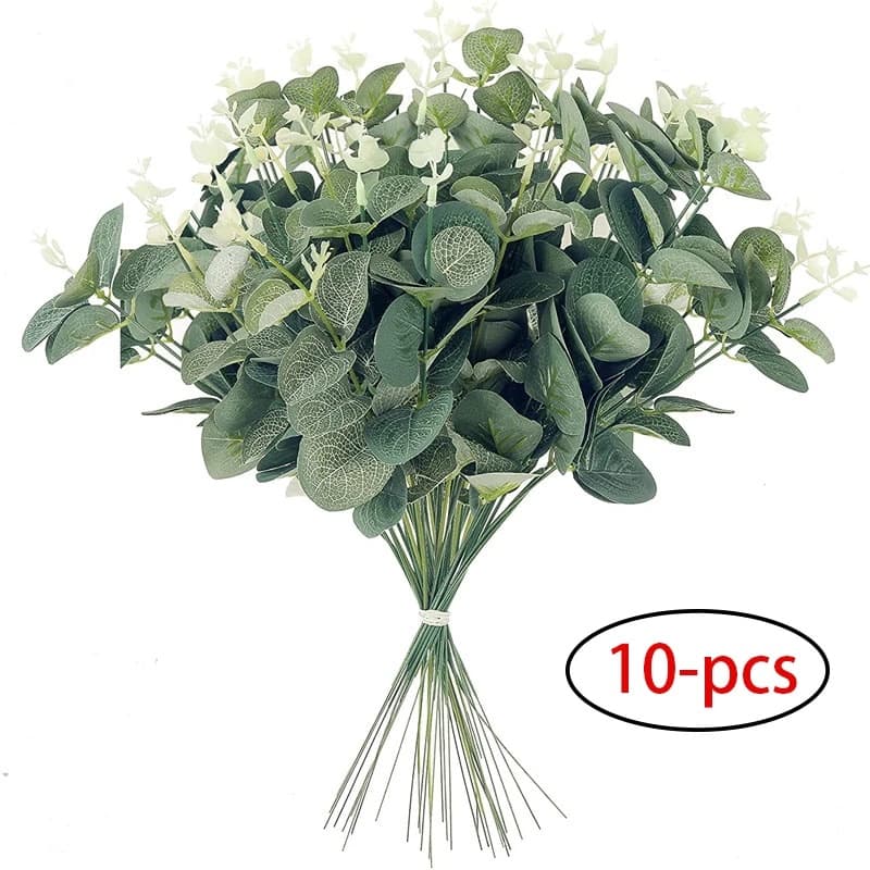 10pcs 12 " Eucalipto Deixa Ramo De Plantas Plásticas Artificiais Caules Verdes Casamento Falsas Flores Bolo De Faça Você Mesmo Decoração